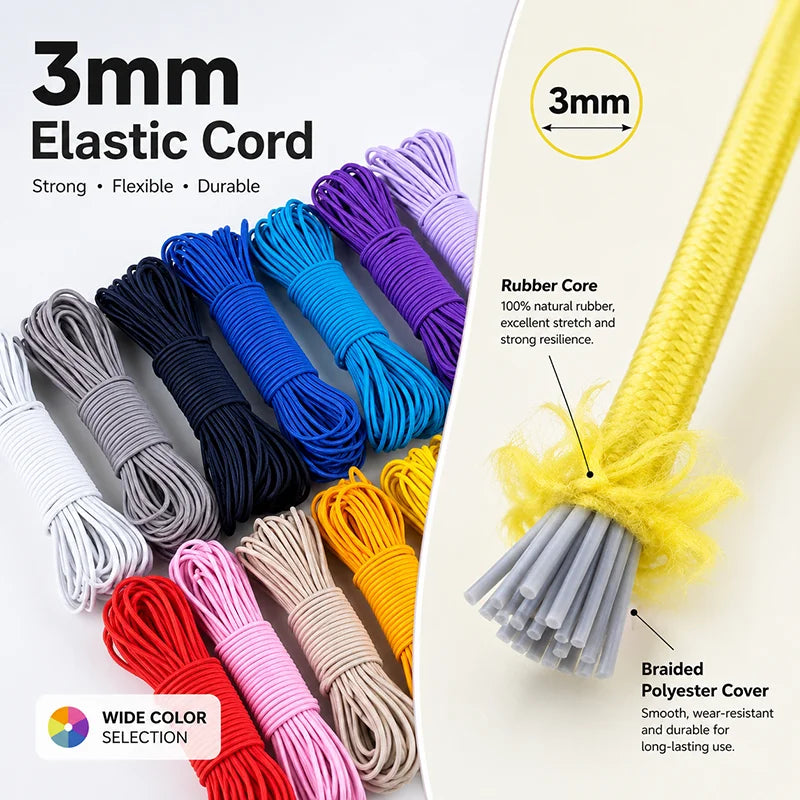 20/600M 3mm Round Elastic Cord Rubber Band Handmade Beaded Elastics Bungee Shock Rope Shoelace Sewing Loom Bands Supplies
