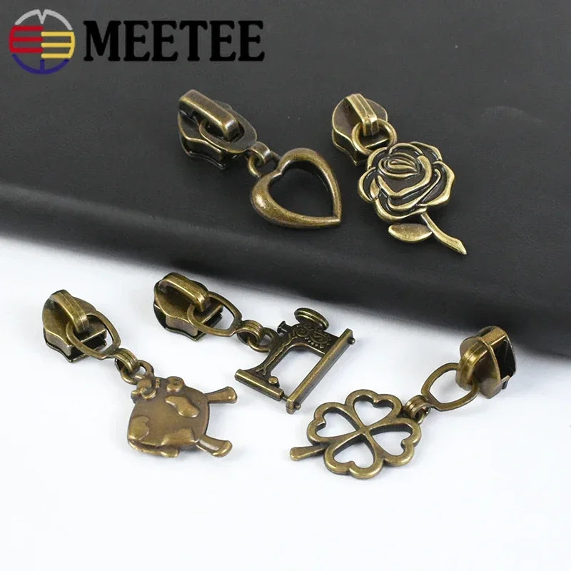 50Pcs 5# Bronze Zipper Sliders for Nylon Zippers Zip Head Puller Bag Clothes Luggage Repair Kit DIY Sewing Accessories