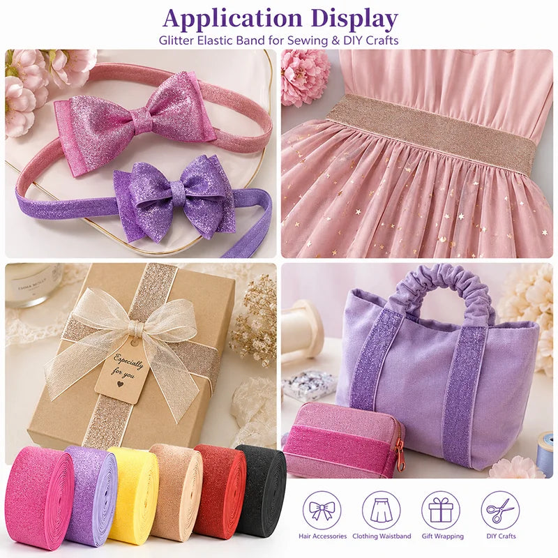 8/300M 25/30/40/50mm Nylon Elastic Bands for Sewing Rubber Band Colored Glitter Nylon Elasticity Webbing Decoration Spandex Belt
