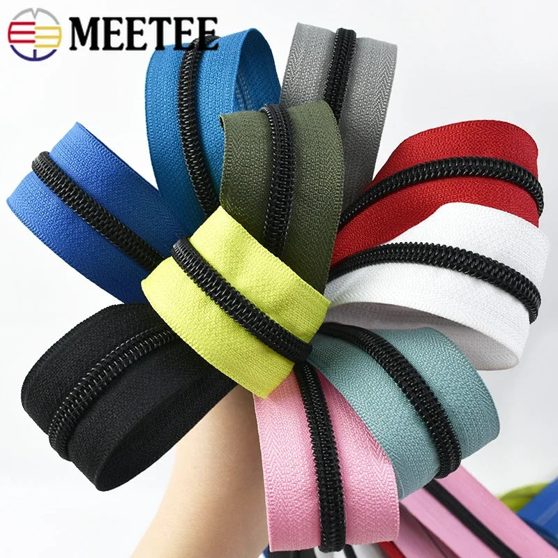 8/200M 5# Nylon Zippers By The Meter Roll Bulk Zip Tapes Clothes Shoes Bag Coil Zips Closures Repair Kit DIY Sewing Accessories