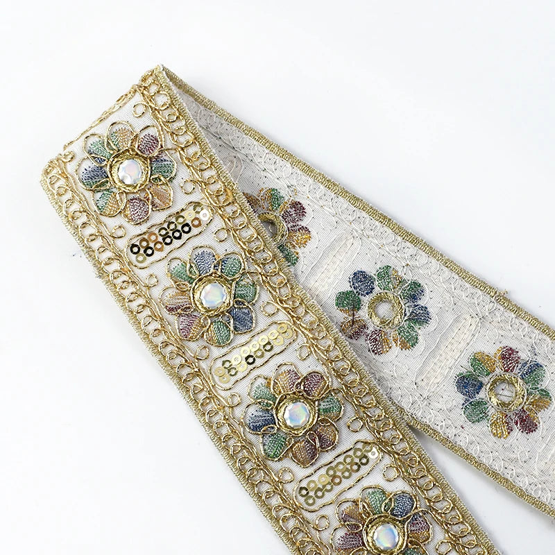 8/200Yards Embroidery Jacquard Lace Trim Sequin Trimming Cloths Decoration Ribbon Band Wedding Dress Decor DIY Sewing Accessories