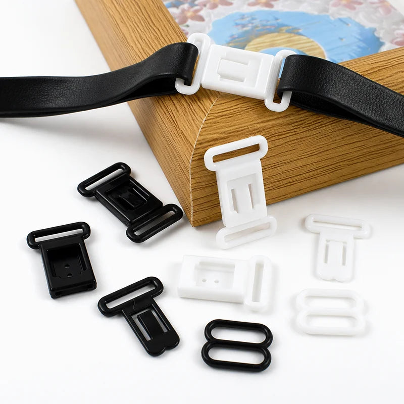 50Sets Black White Bra Strap Adjuster Plastic Buckles 12.5mm Swimsuit 8 Shape O Ring Buckle Underwear Slider Hooks Supplies