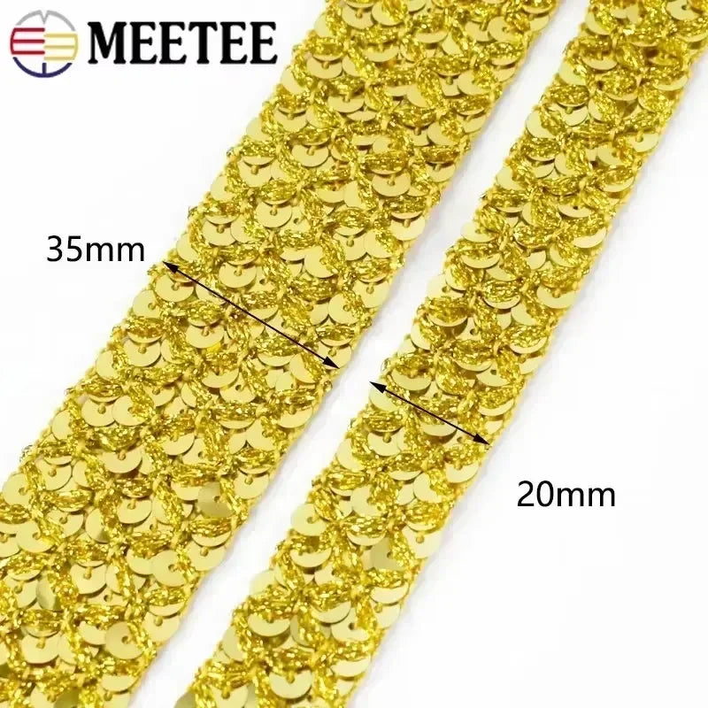 15/400M Sequin Lace Braided Band Decoration Ribbon for Clothes Not Elastic Trim Cosplay Dance Dress Wedding Sewing Accessories