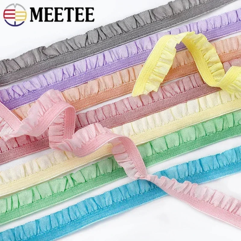 Meetee 20/600meters 10mm Ruffled Elastic Band Pleated Stretch Lace Trim Ribbon Baby Hairband Belt Shoes Tapes Sewing Accessory