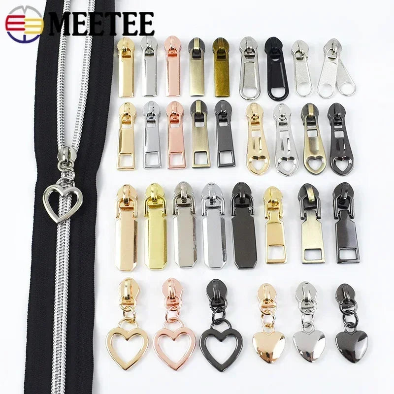 20/600Pcs Meetee Zipper Slider for 5# Nylon Zippers Tapes Backpack Jacket Zip Puller Head Repair Kit DIY Sewing Accessories