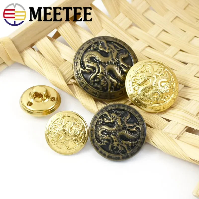 30/500Pcs Meetee Antiqued Bronze Gold Metal Buttons Dragon for Suits Shirt Coat Jacket Shank Buckle Sewing Clothes Accessories B3-17