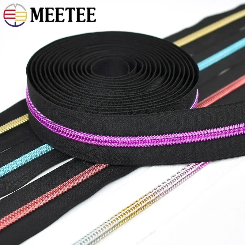 Meetee 15/400Meters 3# 5# Nylon Zippers for Bag Purse Plastic Coil Zip Tape Universal Zipper Repair Kit DIY Clothes Sewing Accessories