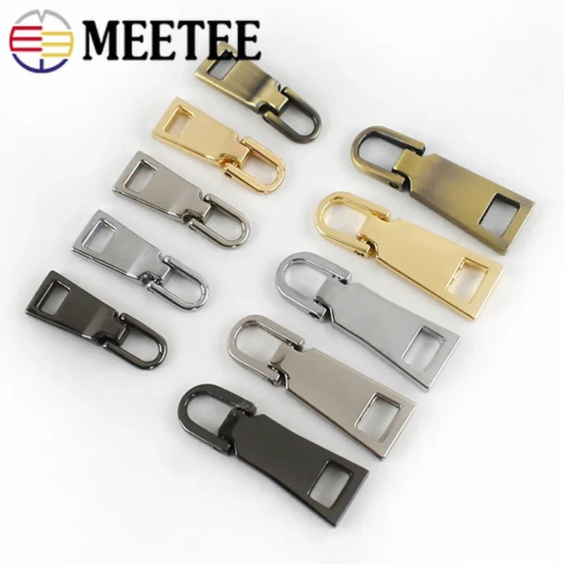 Meetee 15/500pcs Detachable Metal Zippers Pullers for 3# 5# 8# Zipper Sliders Head Repair Kits Zip Pulls Tab DIY Sewing Craft