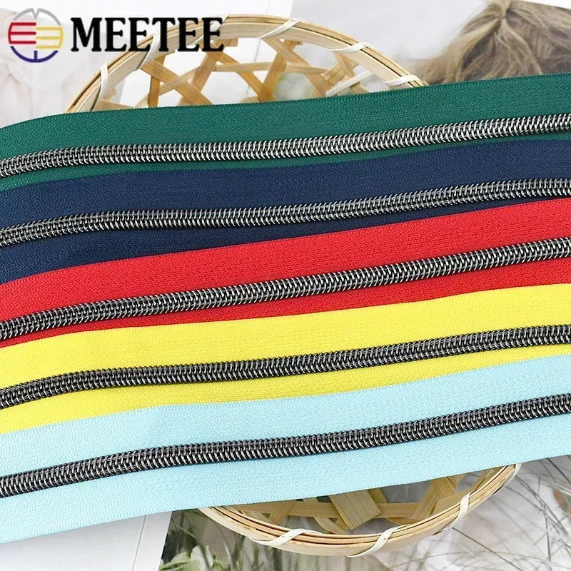 8/200Meters 5# Colorful Nylon Zipper Tapes GunBlack Tooth Coil Zip Tailors for Bags Garment Repair Kit DIY Sewing Accessories