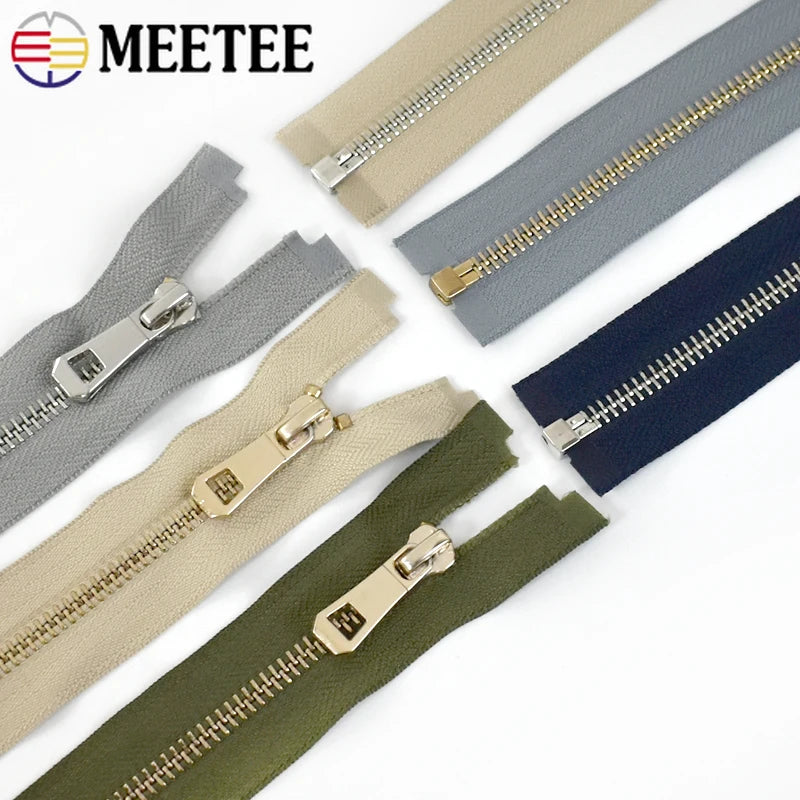 5/120Pcs 35-85cm 5# Metal Zippers Open-end Zip Tape Gold Sliver Teeth Open-End Zipper Repair DIY Clothing Bags Sewing Accessories