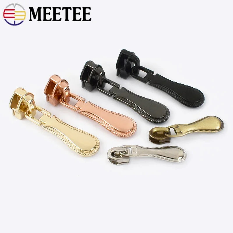 3/1000pcs Meetee 3# 5# Metal Zipper Sliders for Nylon Zippers Bag Garment Zip Head Pulls Repair Kits DIY Sewing Hardware Accessories