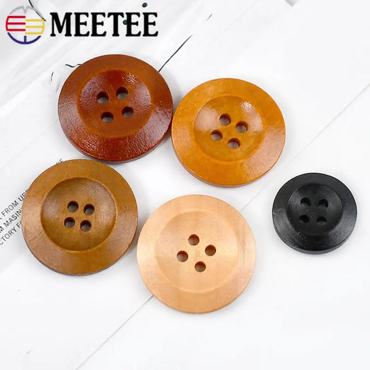 30Pcs Meetee 11-25mm Natural 4 Holes Round Wooden Button Sewing Scrapbooking Crafts DIY Clothes Decor Buttons Accessories C1-28
