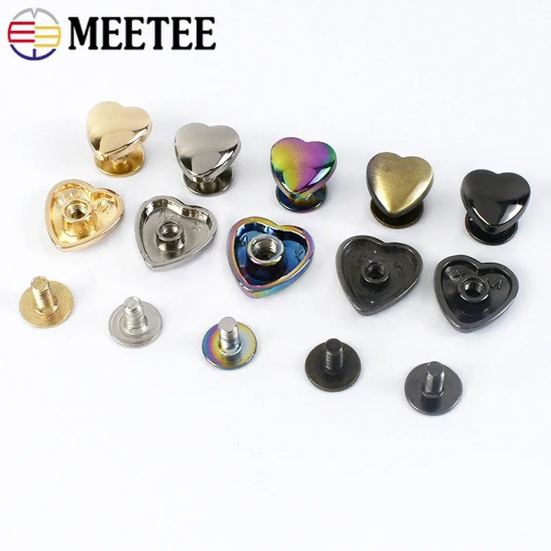 30/1100Pcs Meetee 8/13mm Heart Rivet Screw Bag Clothes Hardware Handbag Decorative Studs Button Nail Metal Buckles DIY Accessories