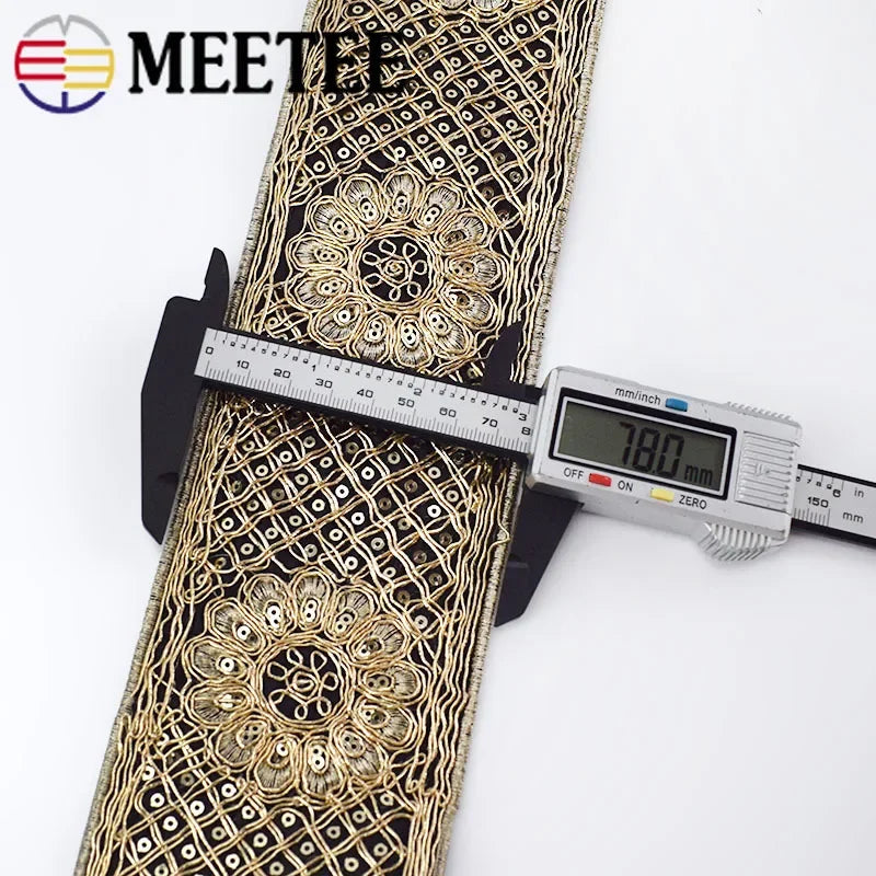 Ethnic Silver Thread Sequins Webbing Ribbon Tape, Shoes Dress Decor Embroidered Lace Trims, DIY Sewing Accessories, 78mm, 2/70Meters