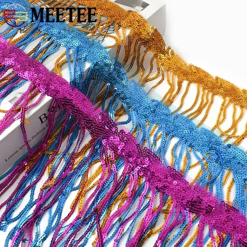 5/100Yards 20cm Sequin Tassels Fringe Glitter Dress Lace Trim Garment Ribbon Curtain Fabric Decorative DIY Sewing Accessories