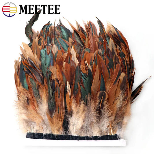 3/100M Meetee 5-6inch Natural Rooster Feather Tassel Lace Trim Fringe Ribbon for Party Dance Clothes Handmade Crafts Accessories
