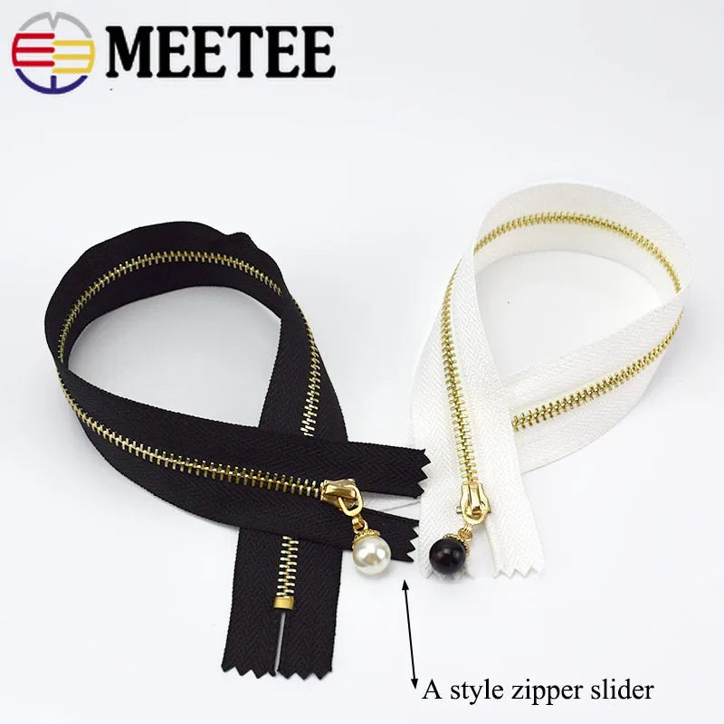 10pcs Meetee 3# Metal Close End Zippers 20/30cm Gold Teeth Long Zip Closure for Sewing Bags Down Jacket Skirt Clothing Accessory