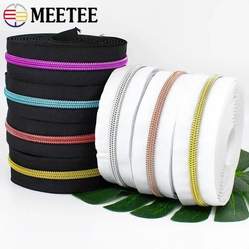 Meetee 15/400Meters 3# 5# Nylon Zippers for Bag Purse Plastic Coil Zip Tape Universal Zipper Repair Kit DIY Clothes Sewing Accessories