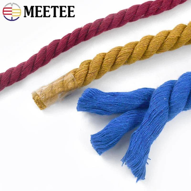5/150Meters 5/8/10/12/20mm Colored Cotton Rope 3 Shares Twisted Cord Decoration Macrame Ropes for Bag Braided Cords Sewing Accessory