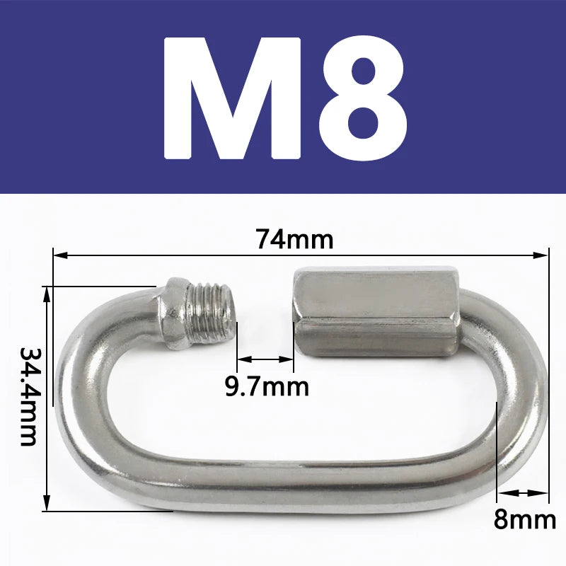 8/300Pcs Stainless Steel 304 Oval Locking Carabiner Clips Rope Quick Connector Buckle for Outdoor Camping Swing Clasp Accessories