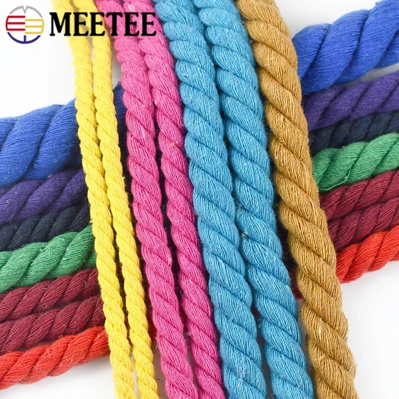 5/150Meters 5/8/10/12/20mm Colored Cotton Rope 3 Shares Twisted Cord Decoration Macrame Ropes for Bag Braided Cords Sewing Accessory