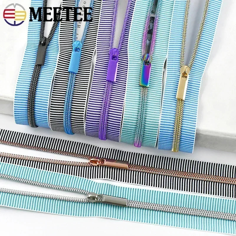5/20Meters Meetee 5# Striped Nylon Zippers Tape for Sewing Bag Continuous Roll Coil Zip By the Meter DIY Garment Accessories