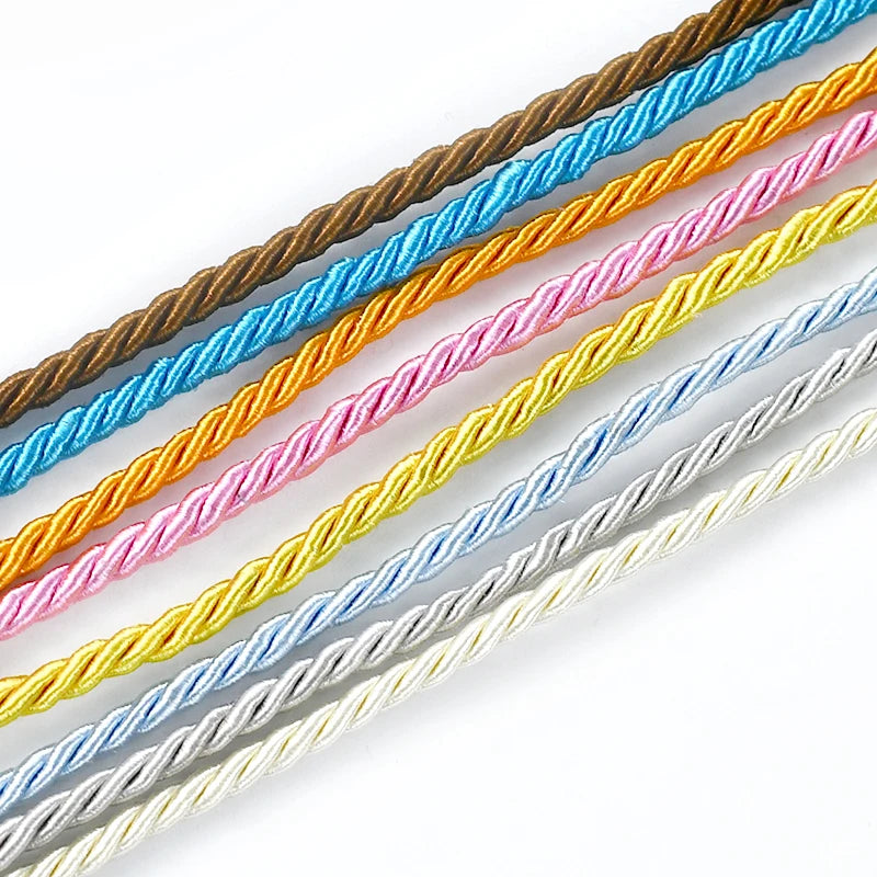 25/930M 3mm Polyester Twisted Braided Cord 3 Shares Ropes for Bag Strap Curtain Decorative Gift Box Rope DIY Sewing Accessory