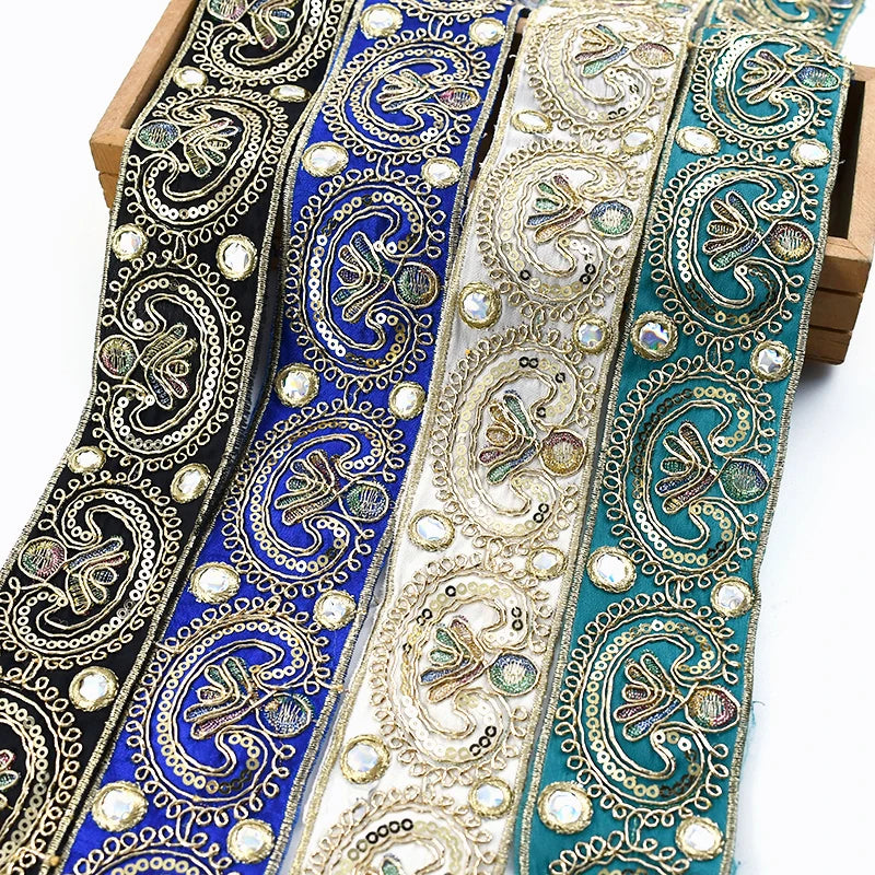 5/150Yards 5CM Embroidered Sequin Lace Ribbon Dance Dress Garment Decoration Webbing Tape DIY Sewing Trims Handmade Accessories