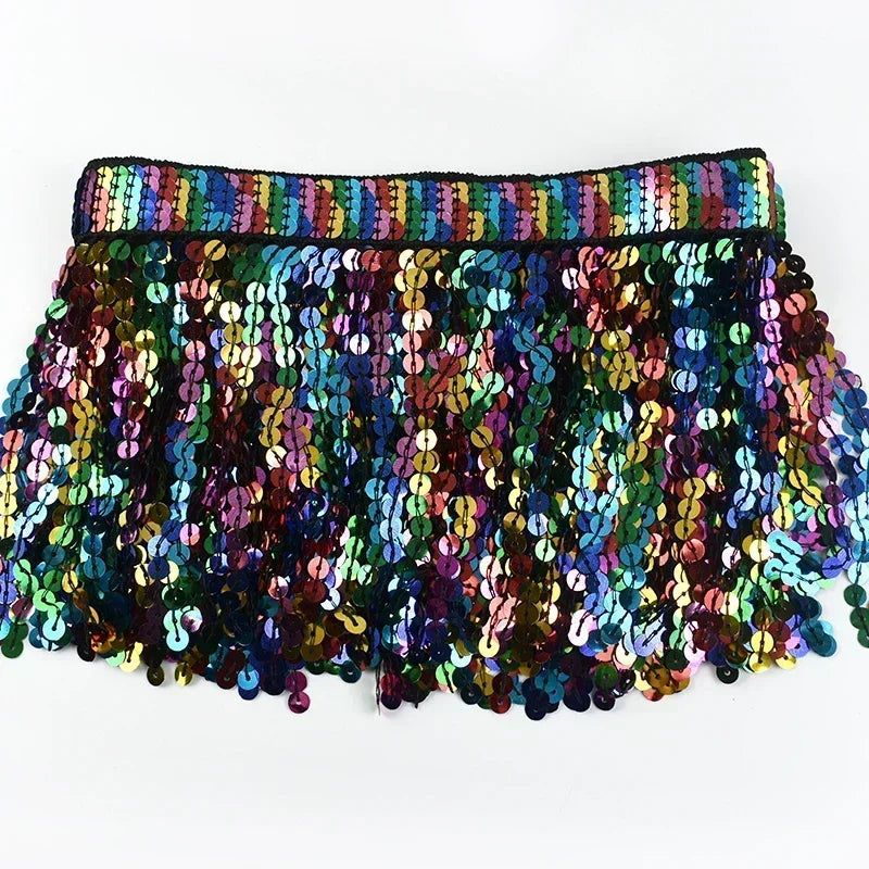 3/100Yards Sequin Fringe Tassel 16cm Latin Stage Clothes Tassels Lace Trim Garment Rainbow Bead Fringes Ribbon Sewing Accessories