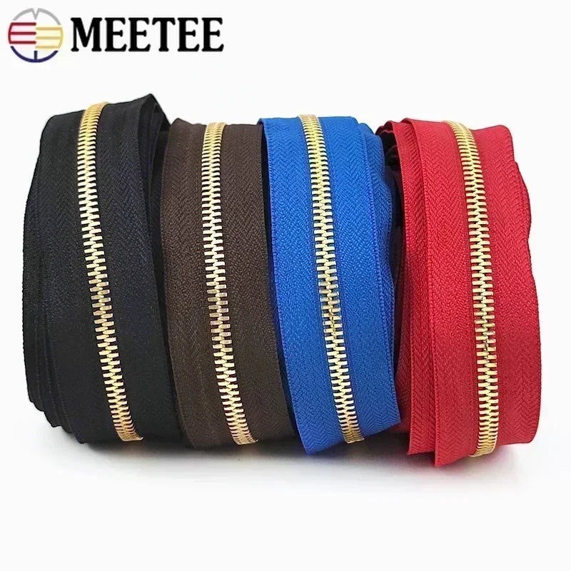 2/50Yards 5# Colorful Metal Zipper Gold/Sliver Teeth Double Pull Open-end Zips Tape Bag Garment Zip Repair Kit Sewing Accessory