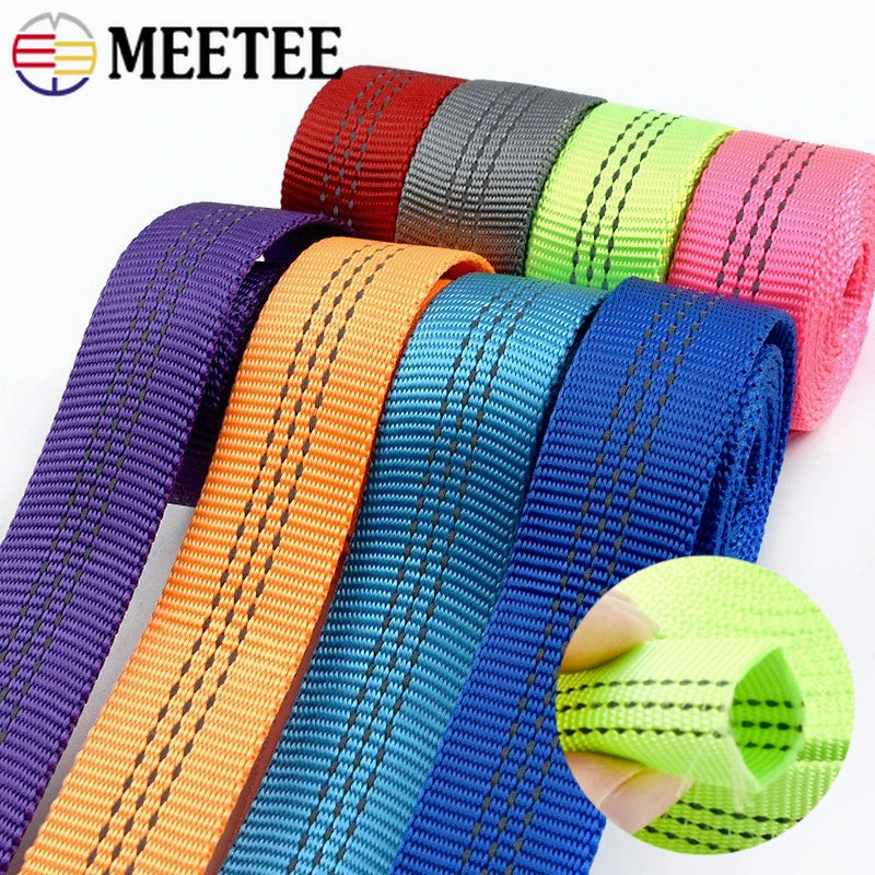 5/200Meters 25mm Nylon Tubular Webbing Tape for Sewing Bag Strap Double-layer Ribbon Backpack Belt Reflective Band DIY Accessories