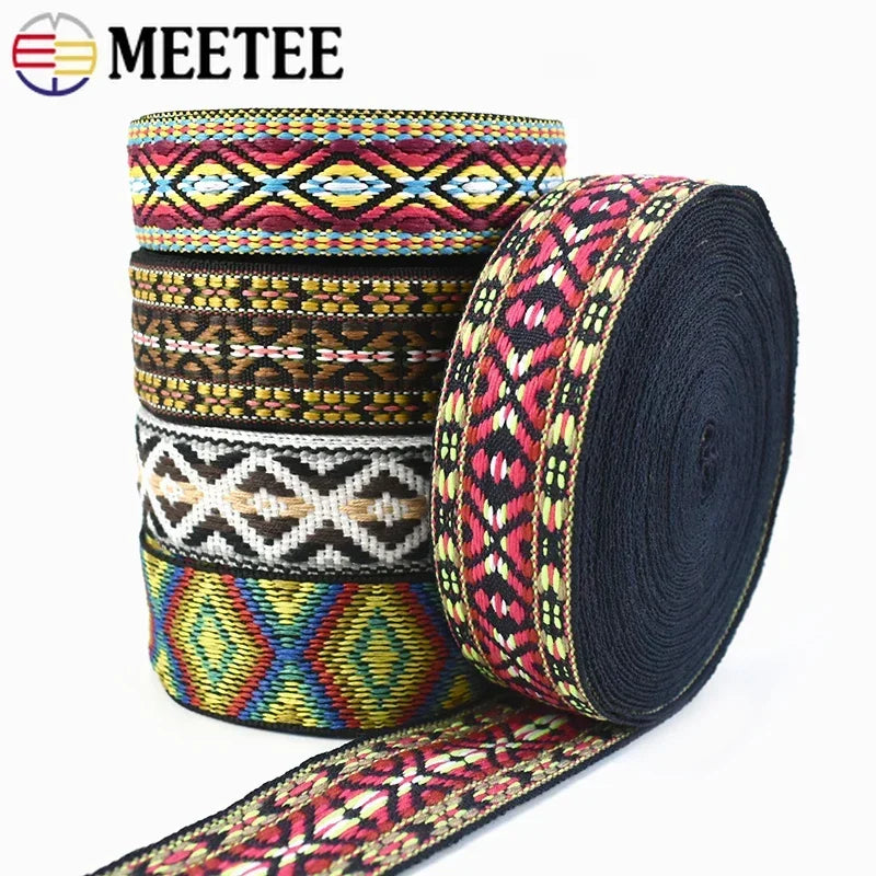 5/180Meters 30/38mm Jacquard Webbing Tapes Ethnic Lace Ribbons For Bag Strap Sewing Tape Bias Binding DIY Garment Accessories