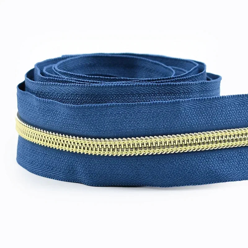 8/300M 5# Nylon Zippers Tapes Gold Silver Teeth Zipper for Sewing Bag Zips Purse Garment Zip Repair Kit DIY Accessories