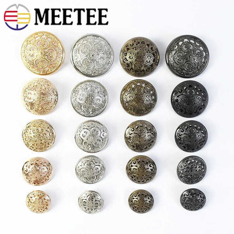 25/800Pcs Meetee 15/18/20/23/25mm Hollow Metal Buttons Round Coat Button for Clothing Sewing Decor Accessories DIY Material Craft