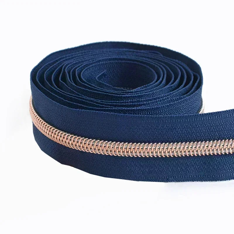 8/200Meters 5# Long Nylon Zipper Tape RoseGold Teeth Zippers Sliders for Bag Garment Repair Zips Kit DIY Sewing Accessories