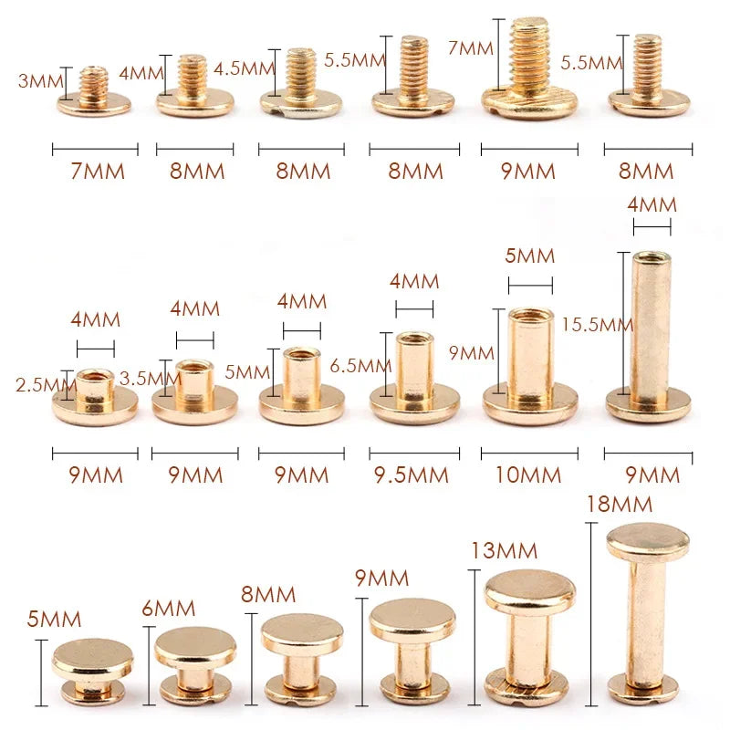 30/600Pcs 5-18mm Copper Belt Rivet Button Flat Screws Nail Buckle DIY Ledger Fixed Binding Rivets Bag Garment Decoration Clasp