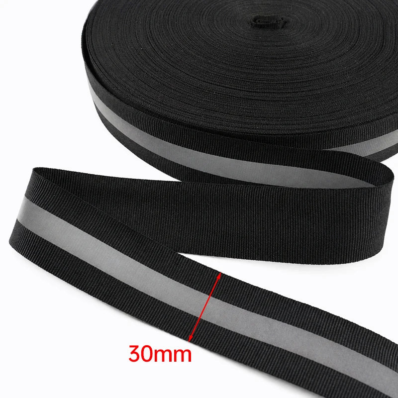 30/600Yards Silver Reflective Ribbons 10-40mm Green Black Safety Clothing Warn Webbing Tapes for Walking Cycling Backpacks At Night