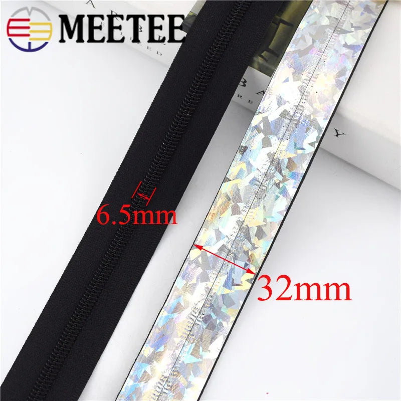 5/20Meters Meetee 5# Reflective Zipper Waterproof Nylon Zippers with Puller Bag Clothes Decoration Zips DIY Sewing Accessories