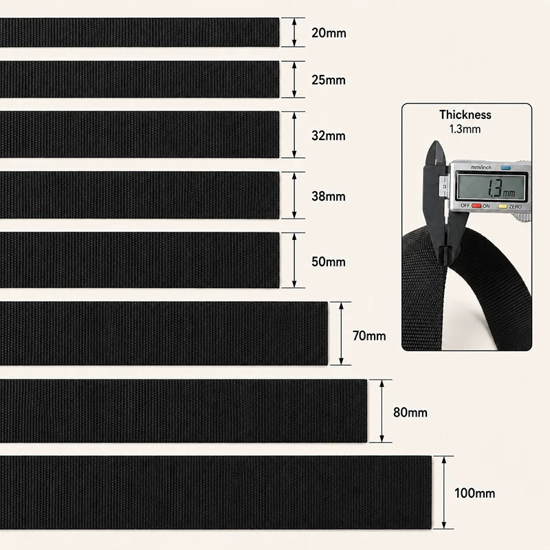 15/500M Black PP Polypropylene Webbing Tape for Bag 20-100mm Ribbon Strap By The Meter 1.3mm Thick Seat Belt Webbings SewingSupplies