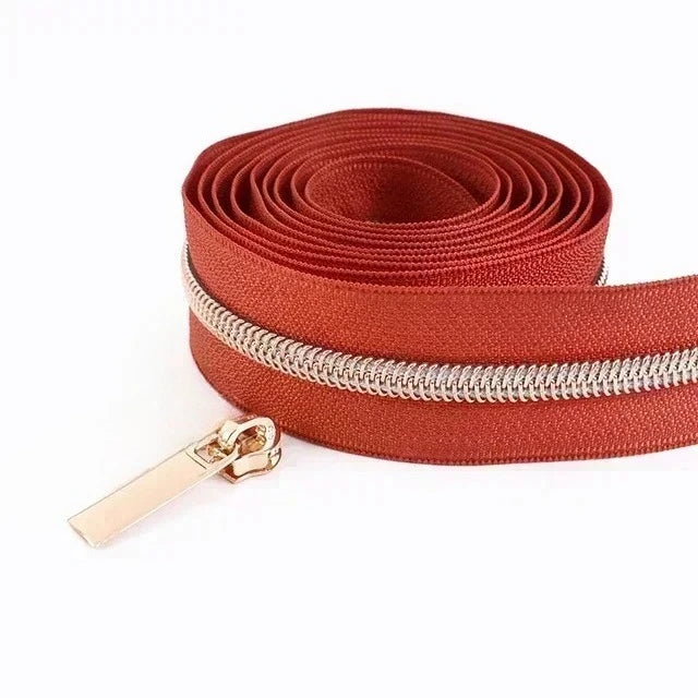 8/200Meters 5# Long Nylon Zipper Tape RoseGold Teeth Zippers Sliders for Bag Garment Repair Zips Kit DIY Sewing Accessories