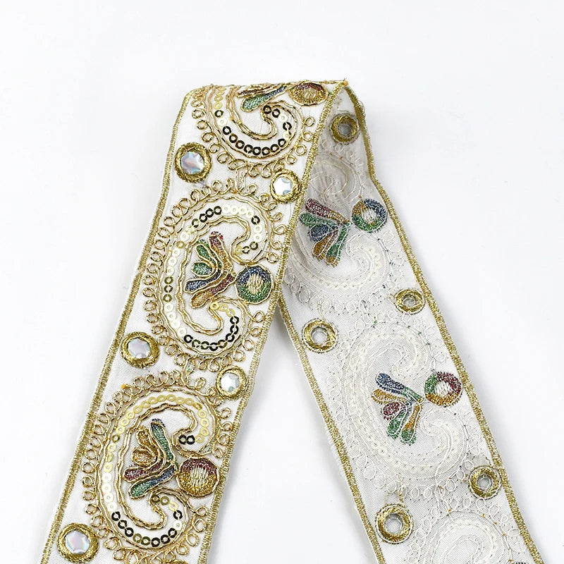 5/150Yards 5CM Embroidered Sequin Lace Ribbon Dance Dress Garment Decoration Webbing Tape DIY Sewing Trims Handmade Accessories