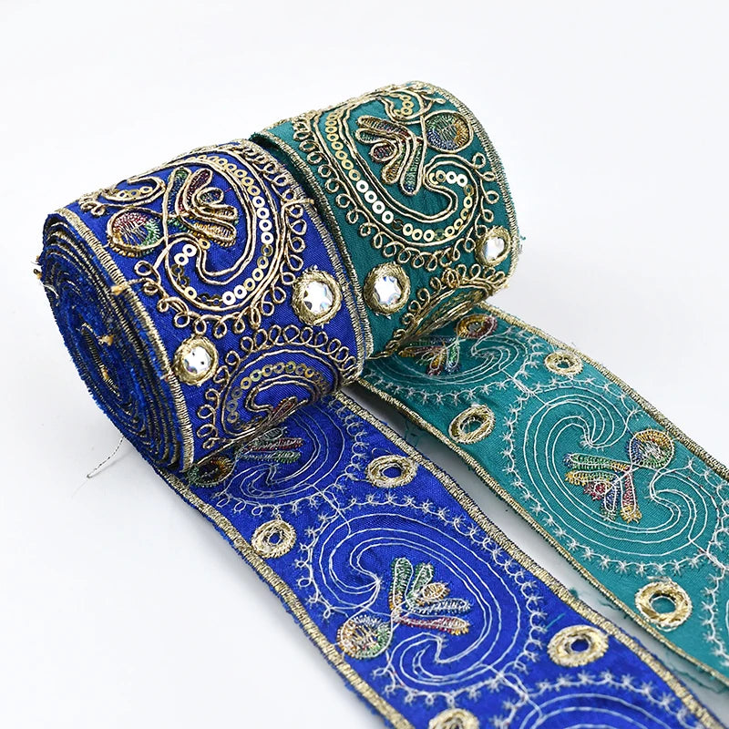 5/150Yards 5CM Embroidered Sequin Lace Ribbon Dance Dress Garment Decoration Webbing Tape DIY Sewing Trims Handmade Accessories
