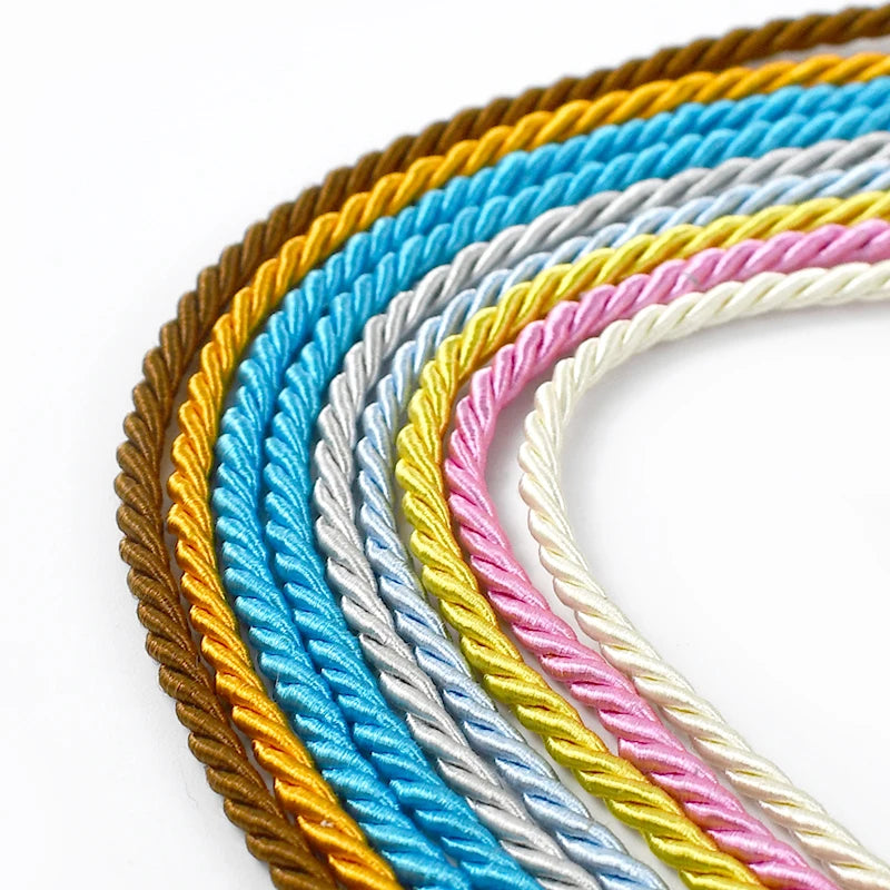 25/930M 3mm Polyester Twisted Braided Cord 3 Shares Ropes for Bag Strap Curtain Decorative Gift Box Rope DIY Sewing Accessory