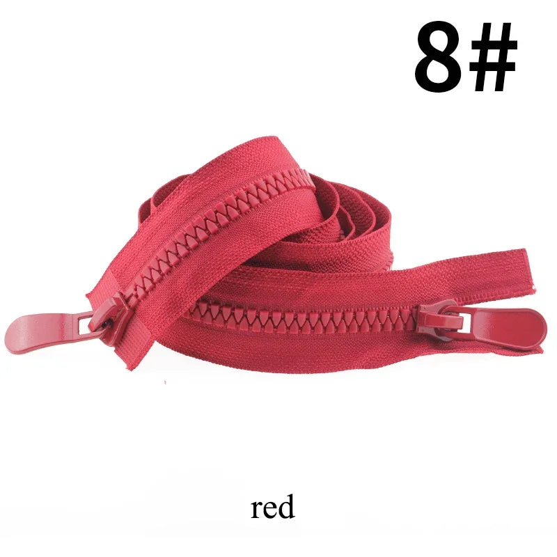 2/70Pcs Meetee 120cm 8# Resin Zippers Open End Double Slider Head Zip for Down Jacket Outdoor Backpack Tent Bag DIY Sewing Accessories