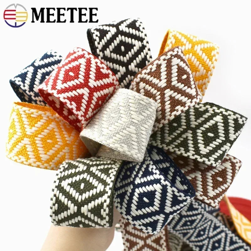5/200Meters Meetee 38mm Colorful Jacquard Cotton Webbing Ribbon Canvas Straps Bag Shoulder Strap Clothing Band Sewing Accessorie
