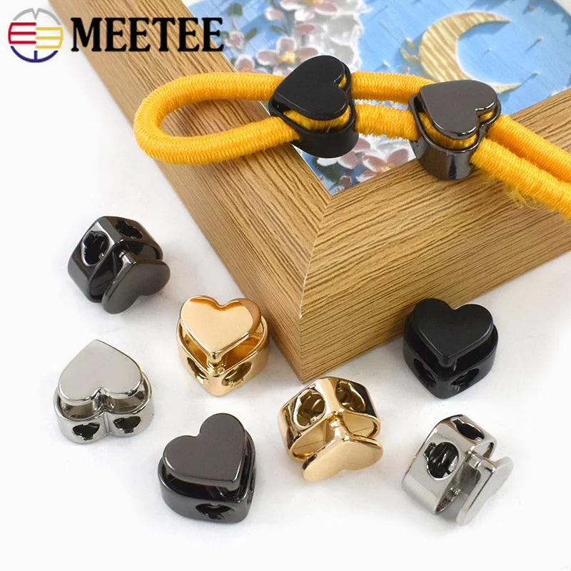 20/100Pcs 4mm Heart Metal Cord Lock Spring Snap Button Rope Stopper for Clothes Drawstring Bags Rope Adjuster Sewing Accessories