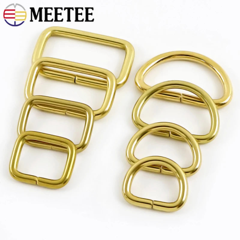 25/800Pcs 10-38mm Solid Brass Non Welded D Rings Square Bag Buckle Handbag Strap Clasp Webbing Dog Leash Adjuster Loops Hardware