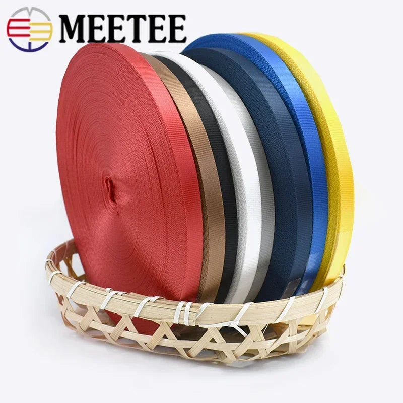 15/500Meters Meetee 10mm Colorful Nylon Webbing Ribbon Straps Bias Tape for Handmade Work Cards Strap Clothing Sewing Accessories
