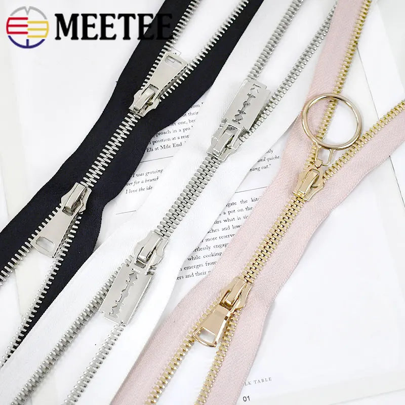 Meetee 1/20pcs 80/100/120cm 8# Double Sliders Zipper Metal Open-End Zips for Down Jacket Coat Repair Parts Zippers DIY Sewing Zip