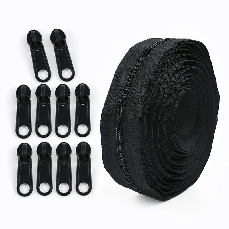 2/50Sets 3# Nylon Zipper Tape Assortment Kit Zippers for Sewing Coil Zip Strip Roll with Zips Sliders DIY Bags Clothing Craft Accessories